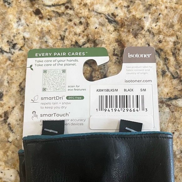 New - Isotoner Women's Black Gloves with Pink and Orange Accents - Picture 3 of 4